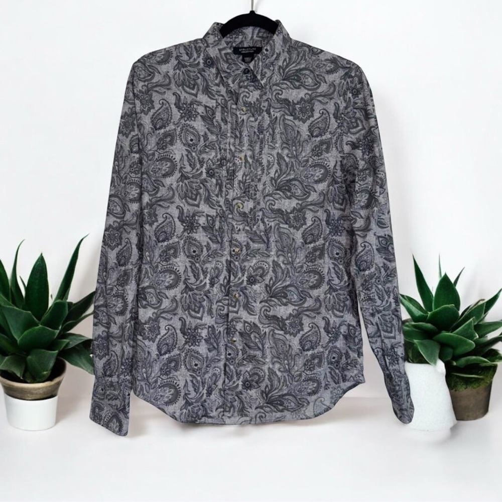 Structure Gray Casual Button Down Shirt with Paisley Design